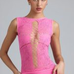 Embellished Lace-Up High-Neck Top in Bubblegum Pink - Image 11