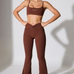 Twist Waist Flare Leggings in Chocolate