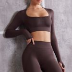 Long Sleeve Crop Top in Brown
