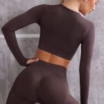 Long Sleeve Crop Top in Brown - Image 2