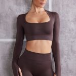 Long Sleeve Crop Top in Brown - Image 7