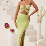 Cut Out Halter Neck Floor Length Maxi Dress in Lime Green - Image 5