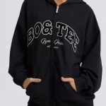 Oversized Zip-Up Hoodie in Black - Image 4