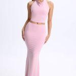 Low-Rise Maxi Skirt in Blush Pink