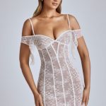 Sheer Lace A-Line Mini Dress in Ivory