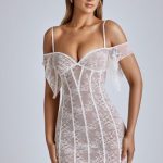 Sheer Lace A-Line Mini Dress in Ivory - Image 6