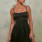 Shirred Bodice A-Line Mini Dress in Black