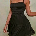 Shirred Bodice A-Line Mini Dress in Black - Image 4