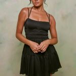 Shirred Bodice A-Line Mini Dress in Black - Image 6