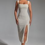 Embellished Cowl-Neck Midaxi Dress in White - Image 5