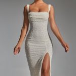 Embellished Cowl-Neck Midaxi Dress in White - Image 8