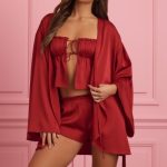 Embellished Wrap-Over Robe in Ruby Red - Image 5