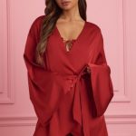Embellished Wrap-Over Robe in Ruby Red - Image 7