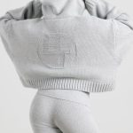 Cropped Zip Up Chunky Knit Hoodie in Heather Grey - Image 9