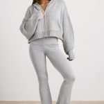 Cropped Zip Up Chunky Knit Hoodie in Heather Grey - Image 10