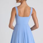 Tie-Detail A-Line Micro Mini Dress in Sky Blue - Image 2