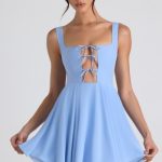 Tie-Detail A-Line Micro Mini Dress in Sky Blue - Image 5