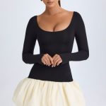 Scoop-Neck Drop-Waist Bubble Hem Mini Dress in Vanilla - Image 2