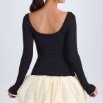 Scoop-Neck Drop-Waist Bubble Hem Mini Dress in Vanilla - Image 3