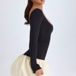 Scoop-Neck Drop-Waist Bubble Hem Mini Dress in Vanilla - Image 4