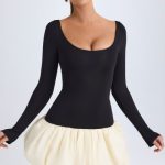 Scoop-Neck Drop-Waist Bubble Hem Mini Dress in Vanilla - Image 7