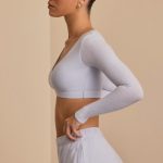 Brushed Jersey Wrap Crop Top in Soft Blue - Image 3
