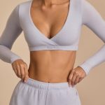 Brushed Jersey Wrap Crop Top in Soft Blue - Image 8