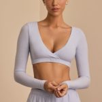 Brushed Jersey Wrap Crop Top in Soft Blue - Image 9