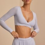Brushed Jersey Wrap Crop Top in Soft Blue - Image 10