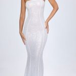 Embellished Cut-Out Bandeau Maxi Dress in White - Image 4