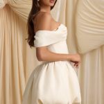Off-Shoulder Layered Bubble Hem Corset Mini Dress in Ivory - Image 4