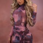 High Neck Long Sleeve Mesh Bodysuit in Blush - Image 7