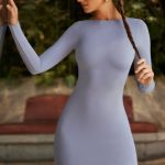 Long Sleeve Backless Mini Dress in Blue