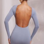 Long Sleeve Backless Mini Dress in Blue - Image 4