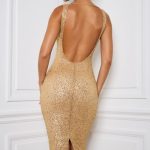 Embellished Open-Back Midaxi Dress in Gold