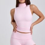 Ribbed Modal Mid-Rise Foldover Shorts in Blossom Pink