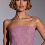 Embellished Strapless Crop Top in Light Pink