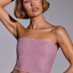 Embellished Strapless Crop Top in Light Pink - Image 6