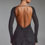 Embellished Open-Back A-Line Mini Dress in Black - Image 2