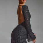 Embellished Open-Back A-Line Mini Dress in Black - Image 3