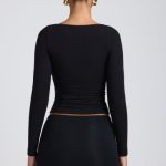 Tencel? Modal Ruched Long-Sleeve Top in Black - Image 2