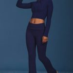 Cable-Knit Flared Trousers in Navy - Image 8