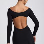 Modal Twist-Front Long-Sleeve Mini Dress in Black - Image 2