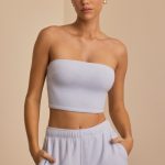 Brushed Jersey Bandeau Top in Soft Blue - Image 5