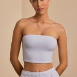 Brushed Jersey Bandeau Top in Soft Blue - Image 9