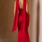 Scarf-Detail Strapless Gown in Scarlet Red - Image 2