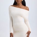 Modal Off-Shoulder Ruched Mini Dress in Ivory