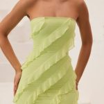 Bandeau Ruffle Detail Mini Dress in Lime Green - Image 4