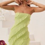 Bandeau Ruffle Detail Mini Dress in Lime Green - Image 7