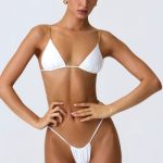 Chain-Embellished Triangle Bikini Top in White - Image 7